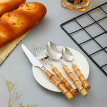 Load image into Gallery viewer, Natural Bamboo Flatware Set
