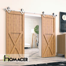 Cargar imagen en el visor de la galería, Non-Bypass Sliding Barn Door Hardware Kit - Diamond Design Roller - Silver Finish
