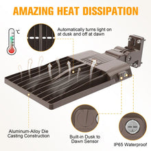 Cargar imagen en el visor de la galería, 320W LED Pole Light With Built In Dusk to Dawn Sensor, 5000K and 48,518 Lumens, AC100-277V, 0-10V Dimmable LED Parking Lot Light

