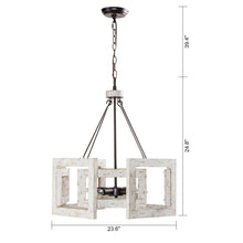 Load image into Gallery viewer, 4-Light Distressed White Wooden Drum Chandelier
