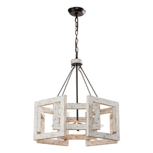 Load image into Gallery viewer, 4-Light Distressed White Wooden Drum Chandelier
