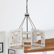 Load image into Gallery viewer, 4-Light Distressed White Wooden Drum Chandelier
