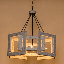 Load image into Gallery viewer, 4-Light Distressed White Wooden Drum Chandelier
