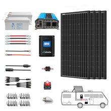 Carregar imagem no visualizador da galeria, ACOPOWER Deep Cycle GEL Battery Mono Solar Power Complete System with Battery and Inverter for RV Boat 12V Off Grid Kit
