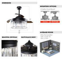 Cargar imagen en el visor de la galería, 42&quot; Modern Downrod Mount Crystal Ceiling Fan with Lighting and Remote Control
