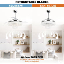 Load image into Gallery viewer, 42&quot; Modern Chrome Downrod Mount Crystal Ceiling Fan with Lighting and Remote Control
