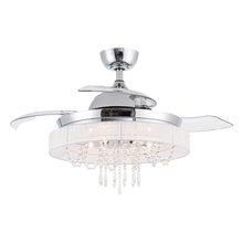 Load image into Gallery viewer, 42&quot; Modern Chrome Downrod Mount Crystal Ceiling Fan with Lighting and Remote Control
