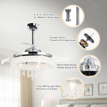 Load image into Gallery viewer, 42&quot; Modern Chrome Downrod Mount Crystal Ceiling Fan with Lighting and Remote Control
