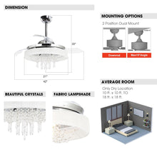 Load image into Gallery viewer, 42&quot; Modern Chrome Downrod Mount Crystal Ceiling Fan with Lighting and Remote Control
