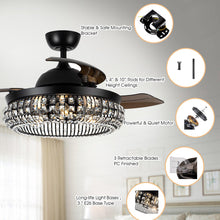 Cargar imagen en el visor de la galería, 42&quot; Modern Downrod Mount Crystal Ceiling Fan with Lighting and Remote Control
