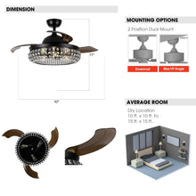 Cargar imagen en el visor de la galería, 42&quot; Modern Downrod Mount Crystal Ceiling Fan with Lighting and Remote Control
