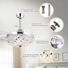 Carregar imagem no visualizador da galeria, 42&quot; Servantes Modern Downrod Mount Crystal Ceiling Fan with Lighting and Remote Control
