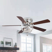 Load image into Gallery viewer, 48&quot; Aitutaki Modern Chrome Flush Mount Reversible Crystal Ceiling Fan with Lighting and Remote Control
