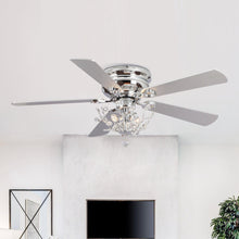 Load image into Gallery viewer, 48&quot; Aitutaki Modern Chrome Flush Mount Reversible Crystal Ceiling Fan with Lighting and Remote Control
