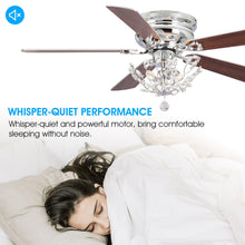 Load image into Gallery viewer, 48&quot; Aitutaki Modern Chrome Flush Mount Reversible Crystal Ceiling Fan with Lighting and Remote Control
