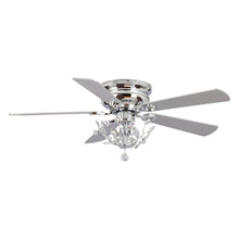 Carregar imagem no visualizador da galeria, 48&quot; Aitutaki Modern Chrome Flush Mount Reversible Crystal Ceiling Fan with Lighting and Remote Control
