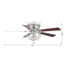 Load image into Gallery viewer, 48&quot; Aitutaki Modern Chrome Flush Mount Reversible Crystal Ceiling Fan with Lighting and Remote Control
