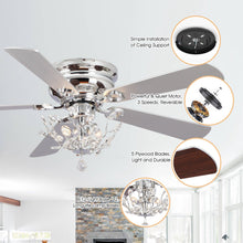 Load image into Gallery viewer, 48&quot; Aitutaki Modern Chrome Flush Mount Reversible Crystal Ceiling Fan with Lighting and Remote Control
