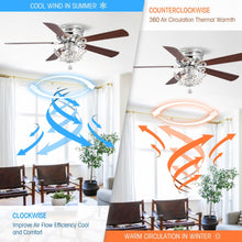 Cargar imagen en el visor de la galería, 48&quot; Aitutaki Modern Chrome Flush Mount Reversible Crystal Ceiling Fan with Lighting and Remote Control
