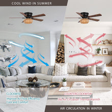 Load image into Gallery viewer, 48&quot; Bologna Farmhouse Flush Mount Reversible Ceiling Fan with Lighting and Remote Control
