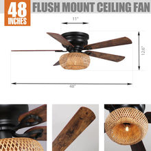 Load image into Gallery viewer, 48&quot; Bologna Farmhouse Flush Mount Reversible Ceiling Fan with Lighting and Remote Control
