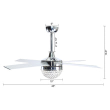 Carregar imagem no visualizador da galeria, 48&quot; Dreyer Modern Chrome Downrod Mount Reversible Crystal Ceiling Fan with Lighting and Remote Control
