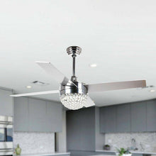 Cargar imagen en el visor de la galería, 48&quot; Dreyer Modern Chrome Downrod Mount Reversible Crystal Ceiling Fan with Lighting and Remote Control
