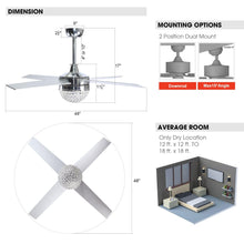 Load image into Gallery viewer, 48&quot; Dreyer Modern Chrome Downrod Mount Reversible Crystal Ceiling Fan with Lighting and Remote Control
