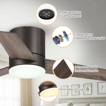 Load image into Gallery viewer, 48&quot; Kielah Farmhouse Flush Mount Reversible Ceiling Fan with Lighting and Remote Control
