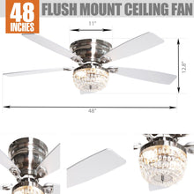 Load image into Gallery viewer, 48&quot; Modern Flush Mount Reversible Crytsal Ceiling Fan with Lighting and Remote Control
