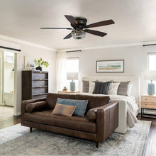 Load image into Gallery viewer, 48&quot; Modern Flush Mount Reversible Crytsal Ceiling Fan with Lighting and Remote Control
