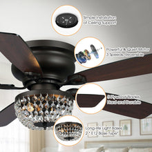 Load image into Gallery viewer, 48&quot; Modern Flush Mount Reversible Crytsal Ceiling Fan with Lighting and Remote Control
