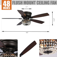 Cargar imagen en el visor de la galería, 48&quot; Modern Flush Mount Reversible Crytsal Ceiling Fan with Lighting and Remote Control
