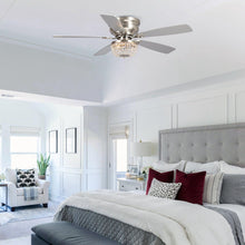 Load image into Gallery viewer, 48&quot; Modern Flush Mount Reversible Crytsal Ceiling Fan with Lighting and Remote Control
