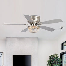 Load image into Gallery viewer, 48&quot; Modern Flush Mount Reversible Crytsal Ceiling Fan with Lighting and Remote Control
