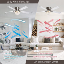 Carregar imagem no visualizador da galeria, 48&quot; Modern Flush Mount Reversible Crytsal Ceiling Fan with Lighting and Remote Control
