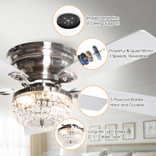 Carregar imagem no visualizador da galeria, 48&quot; Modern Flush Mount Reversible Crytsal Ceiling Fan with Lighting and Remote Control
