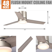 Load image into Gallery viewer, 48&quot; Satin Nickel Flush Mount Ceiling Fan with LED Lighting
