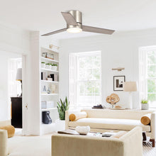 Load image into Gallery viewer, 48&quot; Satin Nickel Flush Mount Ceiling Fan with LED Lighting
