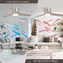 Carregar imagem no visualizador da galeria, 48&quot; Satin Nickel Flush Mount Ceiling Fan with LED Lighting
