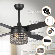 Carregar imagem no visualizador da galeria, 48&quot; Pune Modern Downrod Mount Reversible Crystal Ceiling Fan with Lighting and Remote Control
