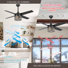 Carregar imagem no visualizador da galeria, 48&quot; Pune Modern Downrod Mount Reversible Crystal Ceiling Fan with Lighting and Remote Control
