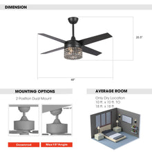 Carregar imagem no visualizador da galeria, 48&quot; Pune Modern Downrod Mount Reversible Crystal Ceiling Fan with Lighting and Remote Control
