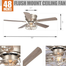 Cargar imagen en el visor de la galería, 48&quot; Thurber Industrial Satin Nickel Flush Mount Reversible Ceiling Fan with Lighting and Remote Control
