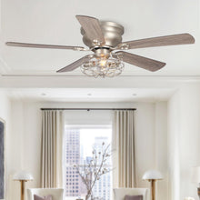 Load image into Gallery viewer, 48&quot; Thurber Industrial Satin Nickel Flush Mount Reversible Ceiling Fan with Lighting and Remote Control
