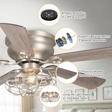 Load image into Gallery viewer, 48&quot; Thurber Industrial Satin Nickel Flush Mount Reversible Ceiling Fan with Lighting and Remote Control
