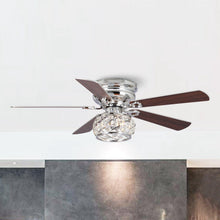 Load image into Gallery viewer, 48&quot; Modern Chrome Flush Mount Reversible Crystal Ceiling Fan with Lighting and Remote Control
