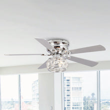 Load image into Gallery viewer, 48&quot; Modern Chrome Flush Mount Reversible Crystal Ceiling Fan with Lighting and Remote Control
