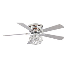 Load image into Gallery viewer, 48&quot; Modern Chrome Flush Mount Reversible Crystal Ceiling Fan with Lighting and Remote Control
