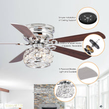 Load image into Gallery viewer, 48&quot; Modern Chrome Flush Mount Reversible Crystal Ceiling Fan with Lighting and Remote Control
